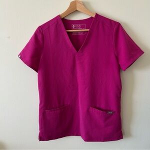 Figs Vibrant Pink V-Neck Scrub Top
